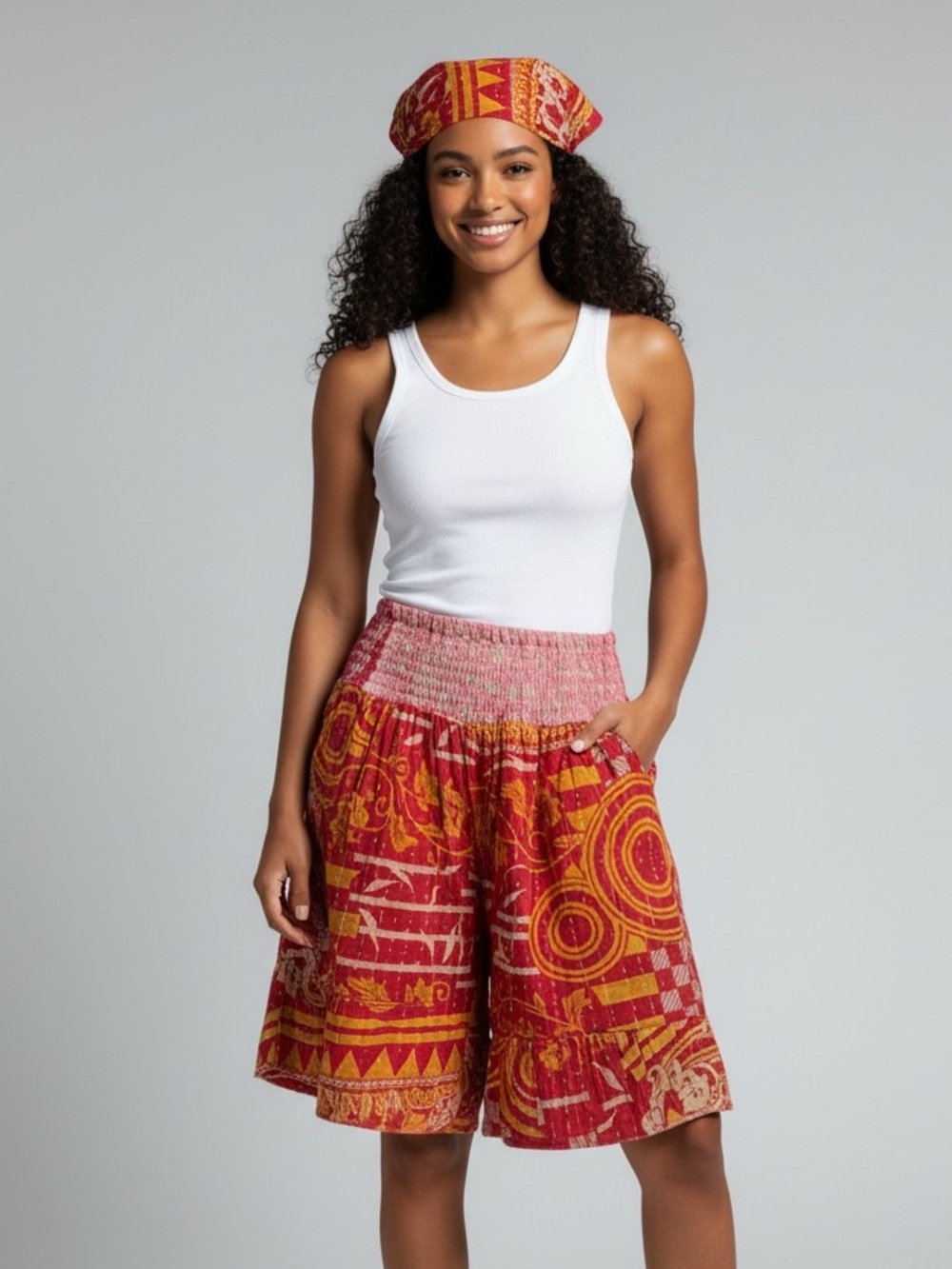 KANTHA Shorts 12-17”waist🌸 15” Rise🌸 5”Inseam wearable Art Boho Lightweight